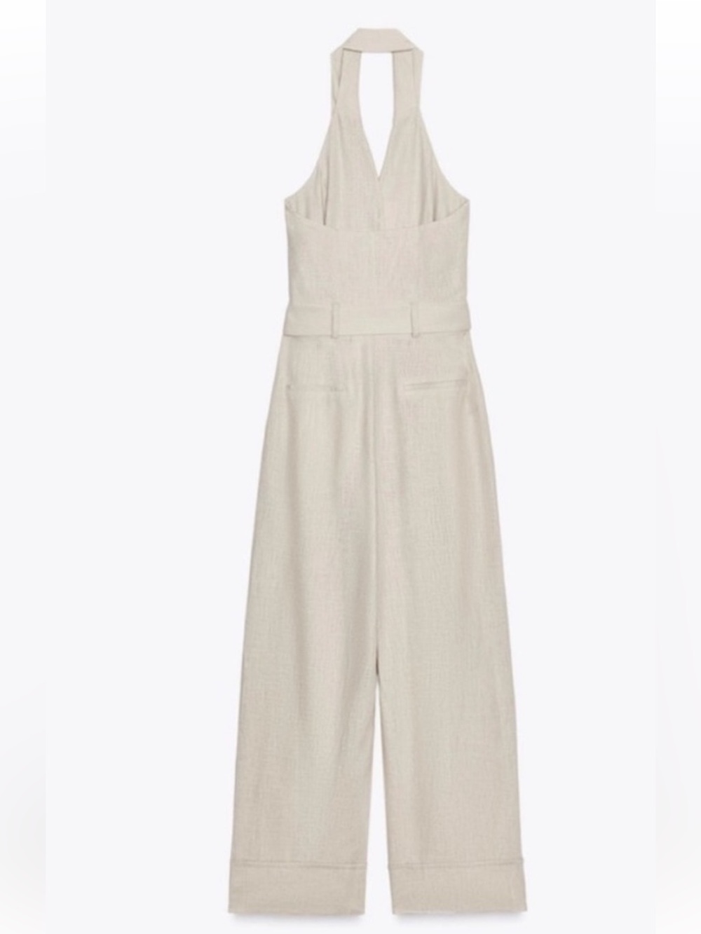 Zara Cream Halter Collared Belted Wide-Leg Jumpsuit - Picture 5 of 6
